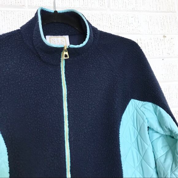 Sail To Sable Small Blue Colorblock Sherpa Zip Front Jacket Quilted Cozy Lounge - Picture 5 of 7